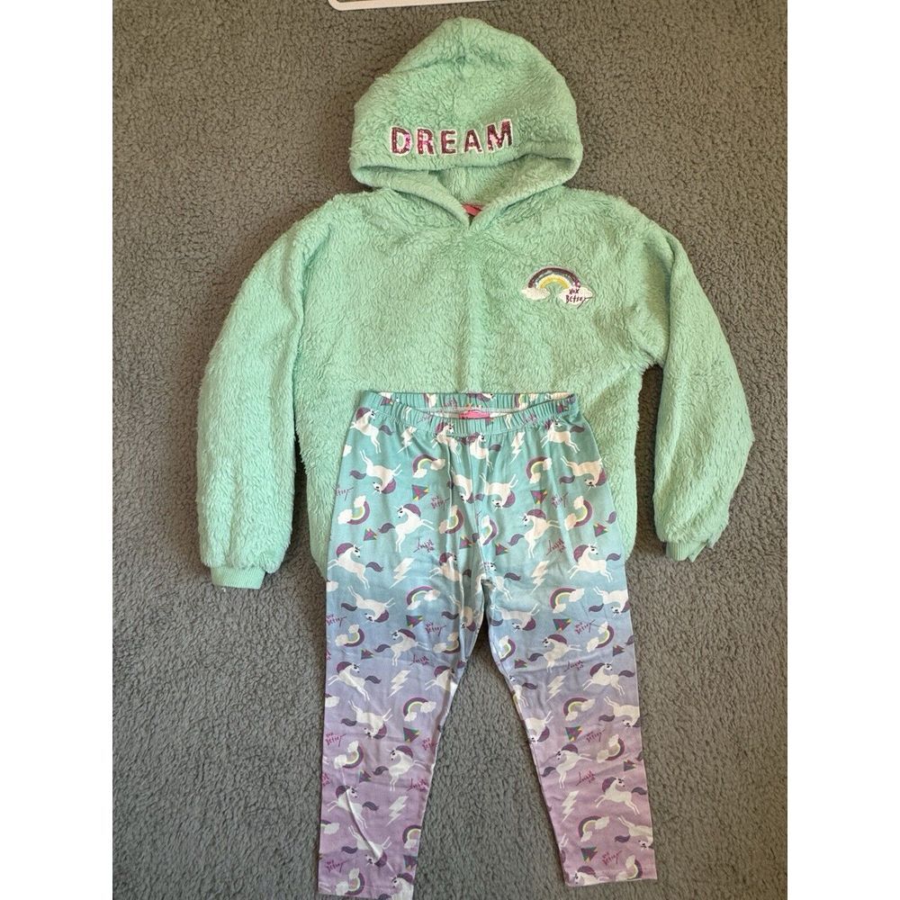 Betsy Johnson Hooded Dream Sequin Rainbow Sweatshirt Matching Unicorn Leggings L